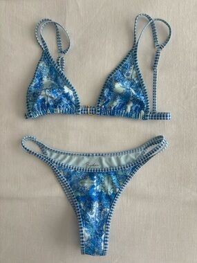 Bydee Blue Floral Triangle Bikini Set